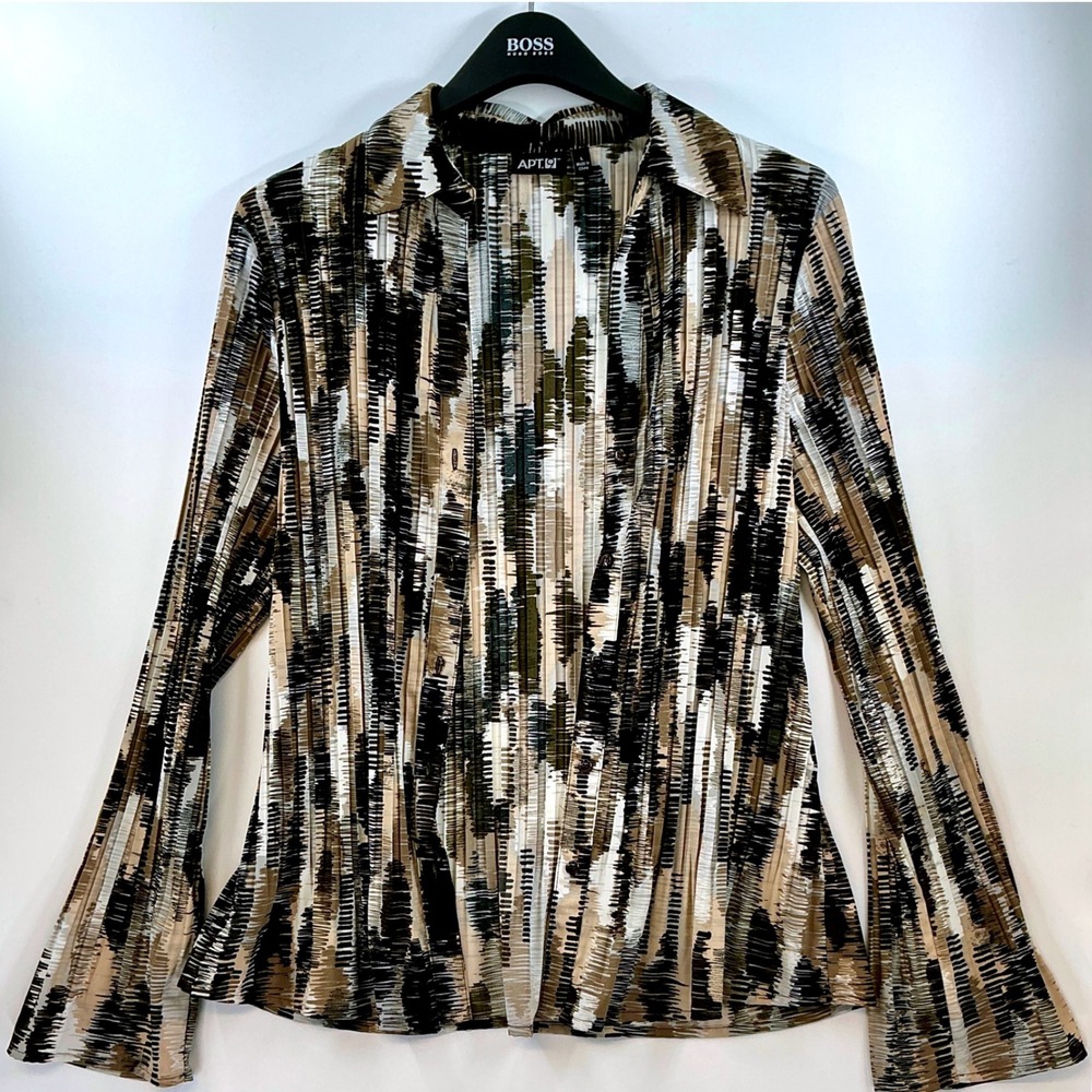 90s Vintage Apt 9 Abstract Stripe Button Front Bell Sleeve Top Sz L Artsy Y2K